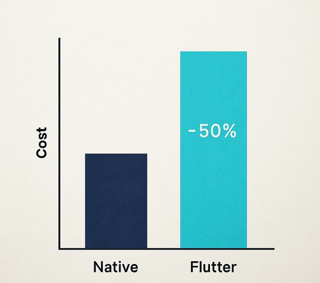 Grafikon koji prikazuje uštedu troškova Flutter razvoja u odnosu na native